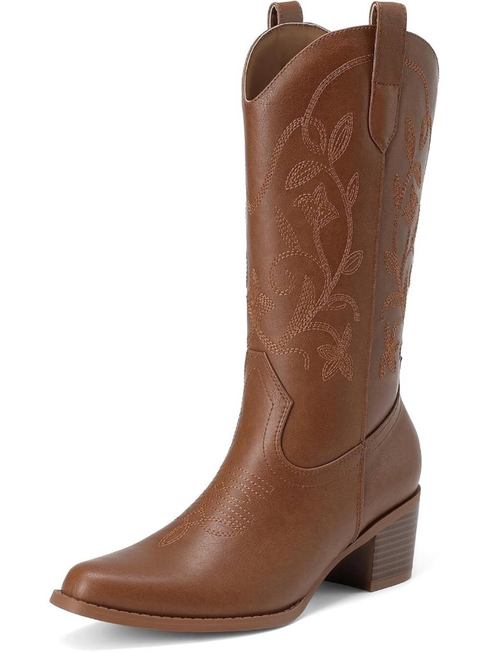 Women’s Tan  Cowboy Mid Calf Boots Western Cowgirl Pull On Riding Boots